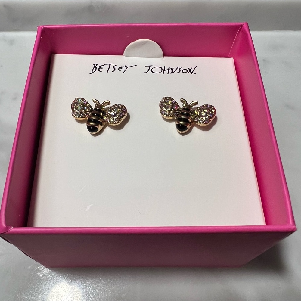 Betsey Johnson Bumble Honey Bee Stud Earrings, NEW, Box Included